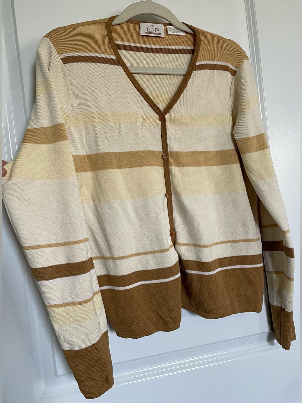 EP Pro Striped Golf Cardigan Top Silk Button Womens Size L Capsule Lagenlook